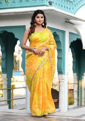 Yellow-Green Foil Printed Saree 110-YLW
