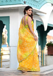 Yellow-Green Foil Printed Saree 110-YLW
