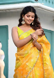 Yellow-Green Foil Printed Saree 110-YLW