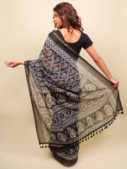 Soft cotton zari border printed saree  122-BLU