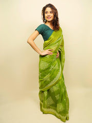 Soft cotton zari border printed saree  124-GRN