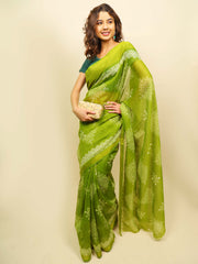 Soft cotton zari border printed saree  124-GRN