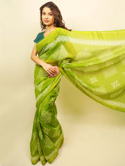 Soft cotton zari border printed saree  124-GRN