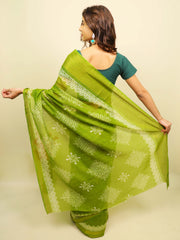 Soft cotton zari border printed saree  124-GRN