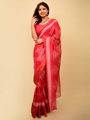 Soft cotton zari border printed saree  124-PNK