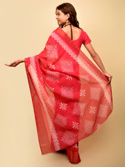 Soft cotton zari border printed saree  124-PNK