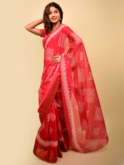 Soft cotton zari border printed saree  124-PNK