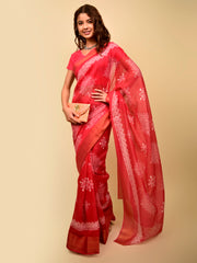 Soft cotton zari border printed saree  124-PNK