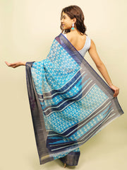 Soft cotton zari border printed saree  125-BLU