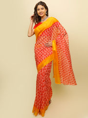 Soft cotton zari border printed saree  125-RED