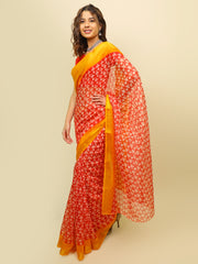 Soft cotton zari border printed saree  125-RED