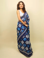 Soft cotton zari border printed saree  127-BLU