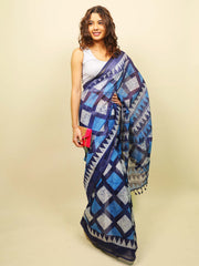 Soft cotton zari border printed saree  127-BLU