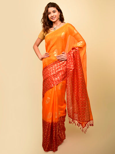 Soft cotton zari border printed saree  128-ORG