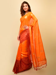 Soft cotton zari border printed saree  128-ORG