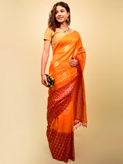 Soft cotton zari border printed saree  128-ORG