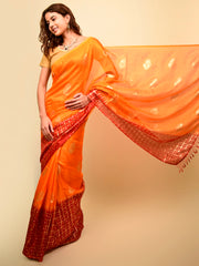 Soft cotton zari border printed saree  128-ORG