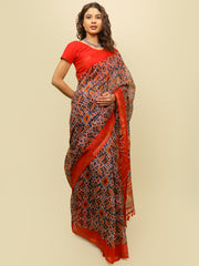 Soft cotton zari border printed saree  129-BLU