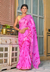 Pink Chiffon Tie-n-Dye Saree130-PNK