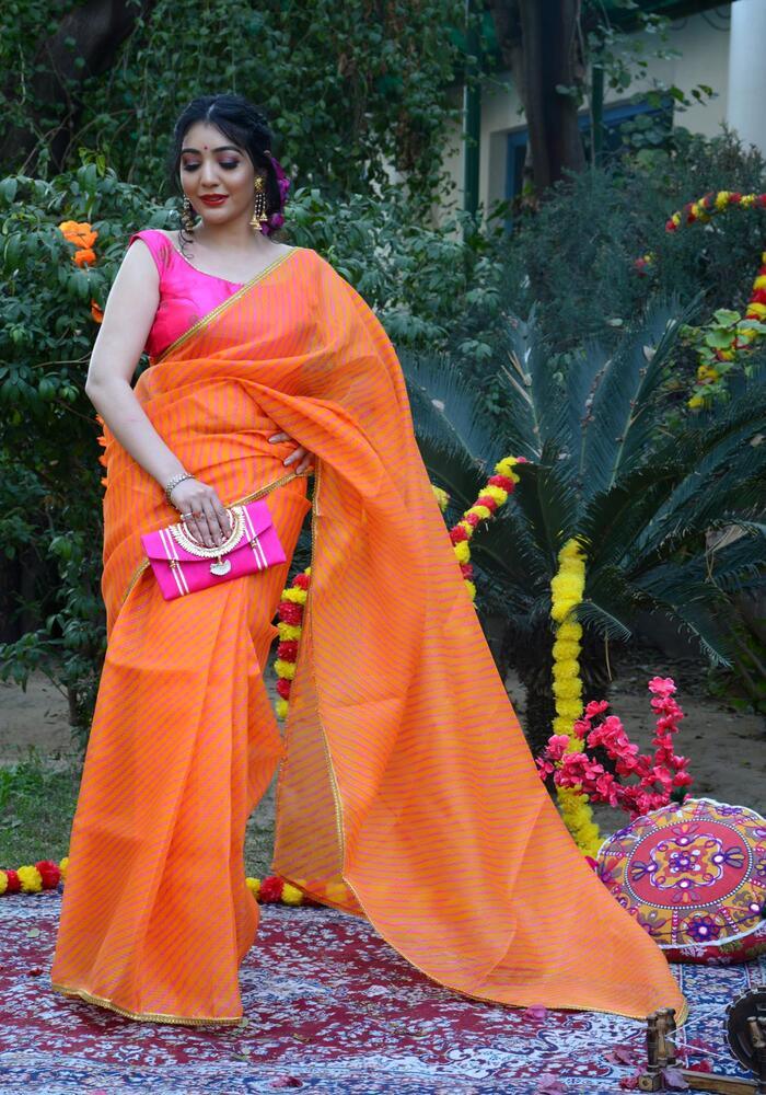 Orange Leheriya Printed Saree 109-ORG