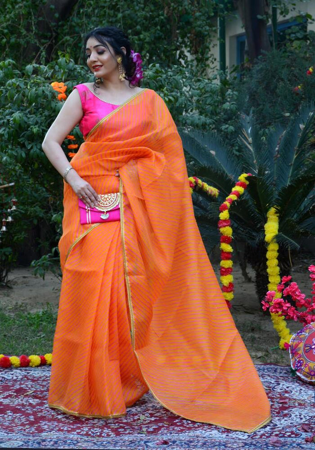 Orange Leheriya Printed Saree 109-ORG