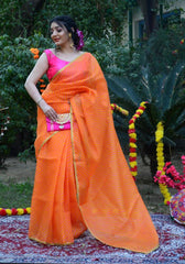Orange Leheriya Printed Saree 109-ORG
