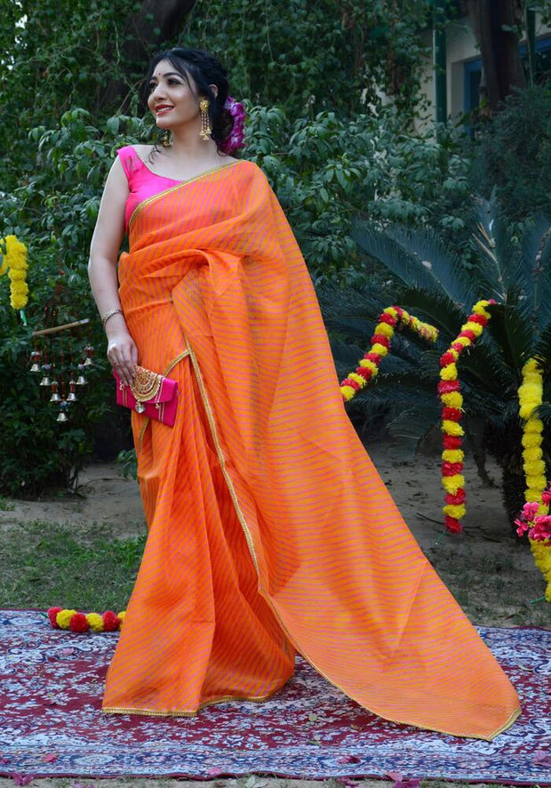 Orange Leheriya Printed Saree 109-ORG