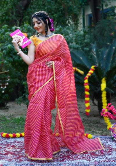 Pink Leheriya Printed Saree 109-PNK