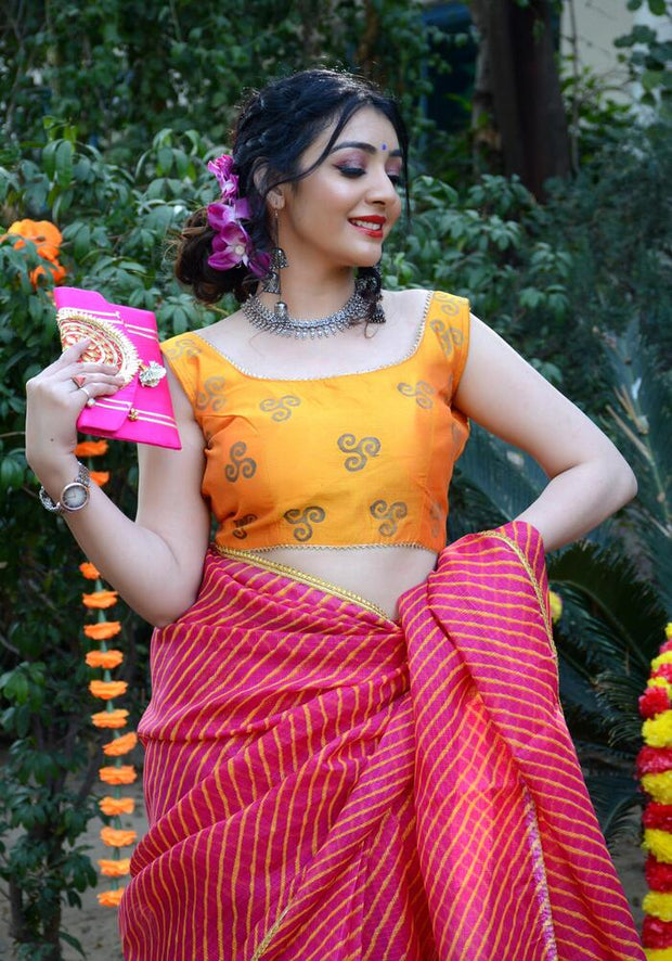 Pink Leheriya Printed Saree 109-PNK