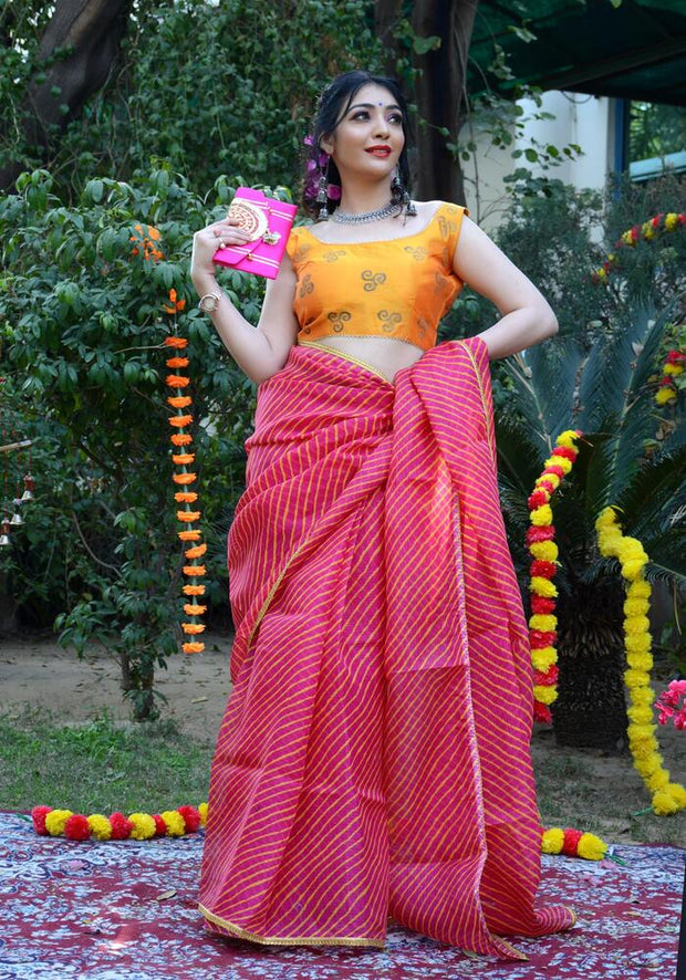 Pink Leheriya Printed Saree 109-PNK