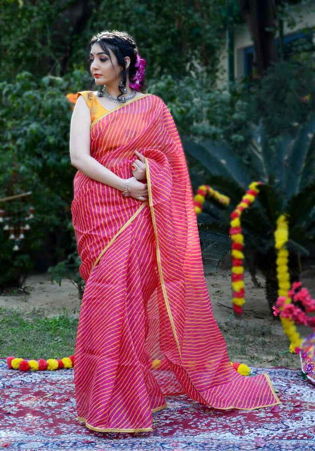 Pink Leheriya Printed Saree 109-PNK