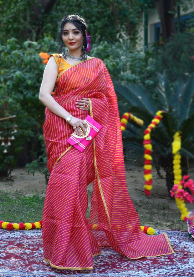 Pink Leheriya Printed Saree 109-PNK