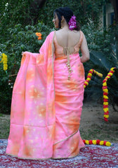 Pink-Orange Foil Printed Saree 110-PNK