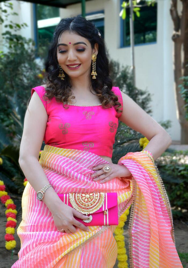 Multicolored kota Leheriya Printed Saree 111-PNK