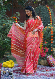 Indi Inside Peach Foil Printed Kota Doriya Saree 112-PCH
