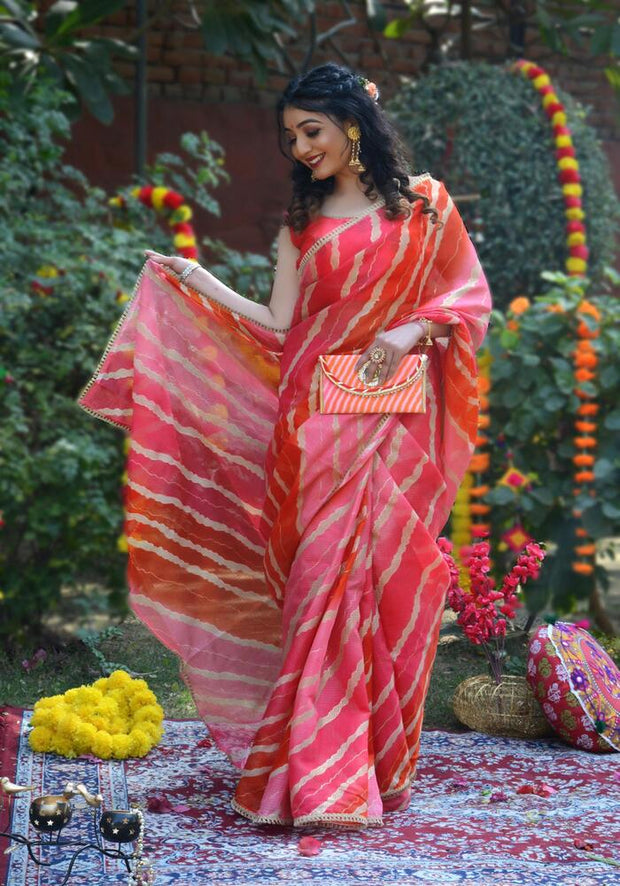 Indi Inside Peach Foil Printed Kota Doriya Saree 112-PCH