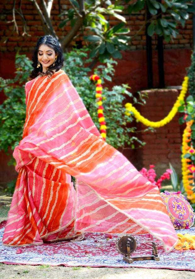 Indi Inside Peach Foil Printed Kota Doriya Saree 112-PCH