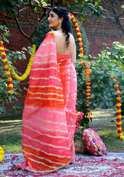 Indi Inside Peach Foil Printed Kota Doriya Saree 112-PCH