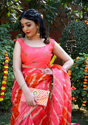 Indi Inside Peach Foil Printed Kota Doriya Saree 112-PCH